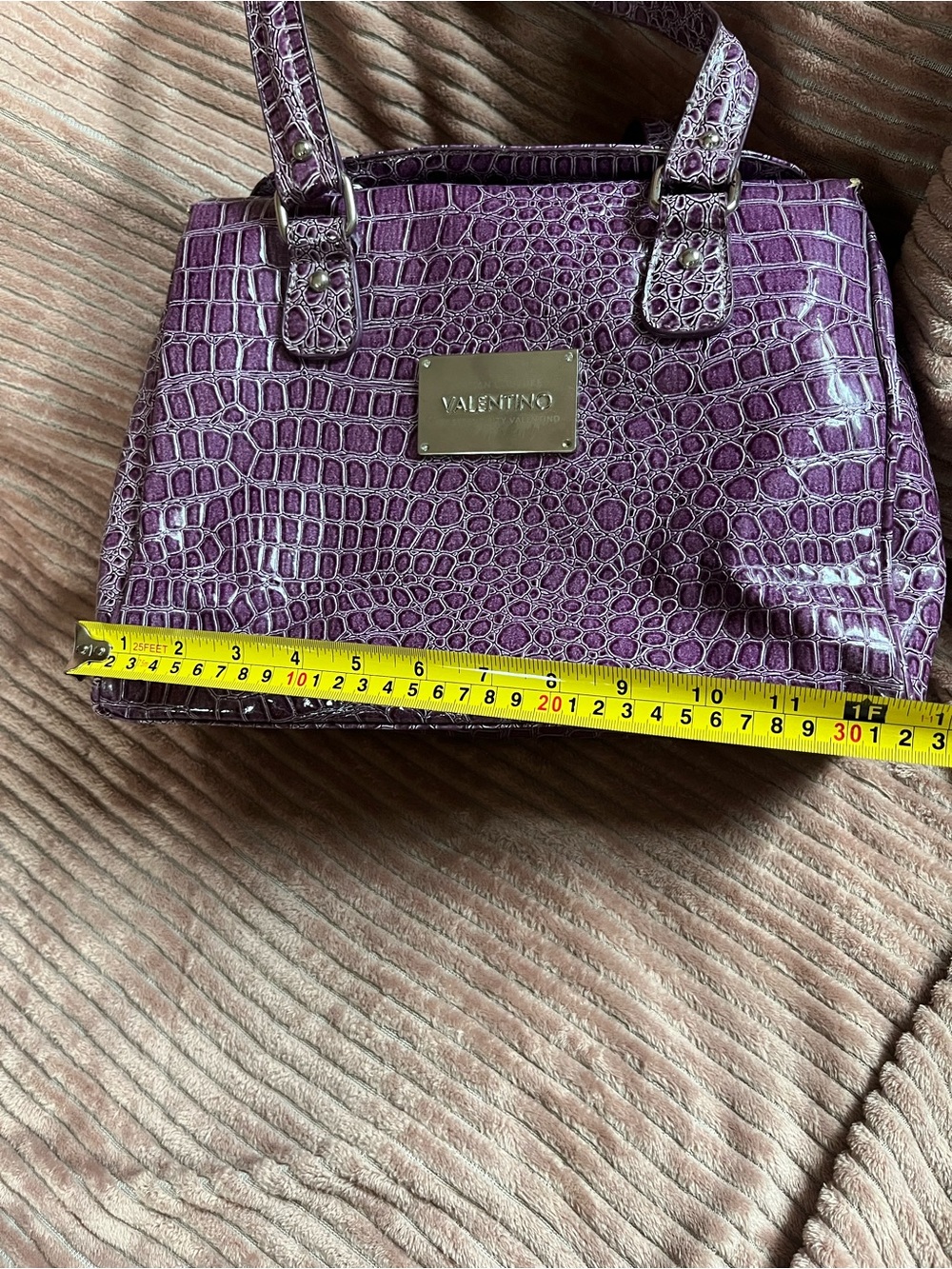 Valentino Glossy Purple Croc-Embossed Satchel - Picture 4 of 6